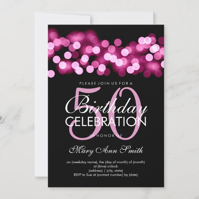 Elegant 50th Birthday Party Pink Hollywood Glam Invitation (Front)