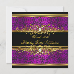Elegant 50th Birthday Party Pink Plum Gold Damask Invitation