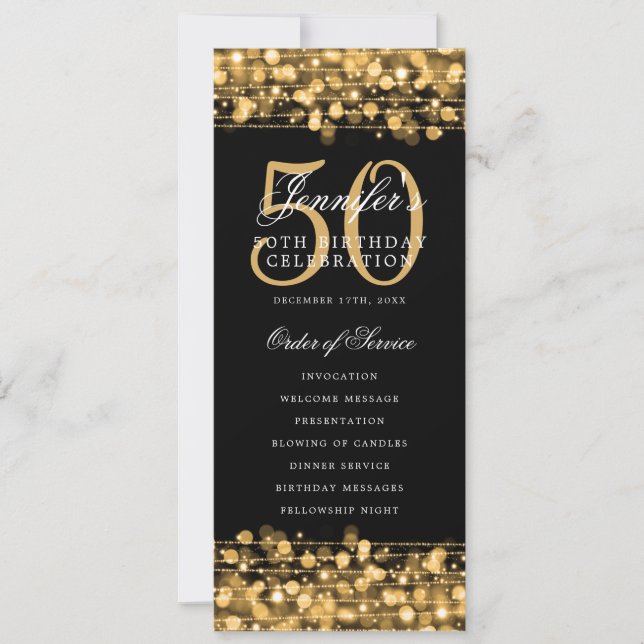 Elegant 50th Birthday Party Program Gold  Invitation (Front)