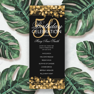 Elegant 50th Birthday Party Program Gold w/ Menu