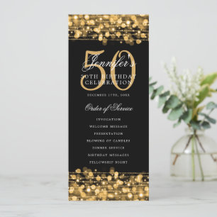 Elegant 50th Birthday Party Program Gold w/ Menu Invitation