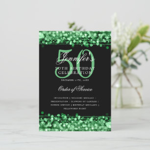 Elegant 50th Birthday Party Program Green Menu Invitation