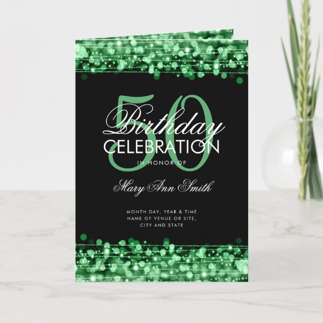 Elegant 50th Birthday Party Program Green w/ Menu (Front)