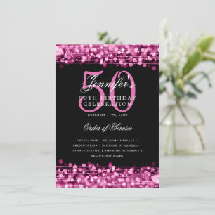 Elegant 50th Birthday Party Program Hot Pink Menu Invitation