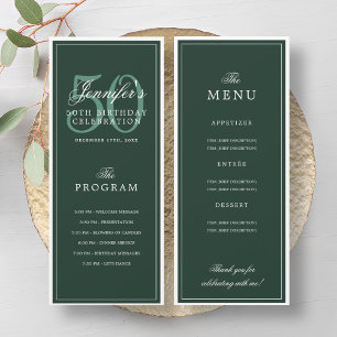Elegant 50th Birthday Party Program Menu Green  Invitation