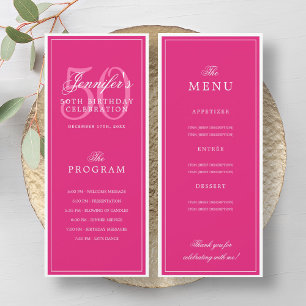 Elegant 50th Birthday Party Program Menu Hot Pink Invitation