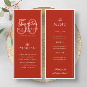 Elegant 50th Birthday Party Program Menu Red Invitation