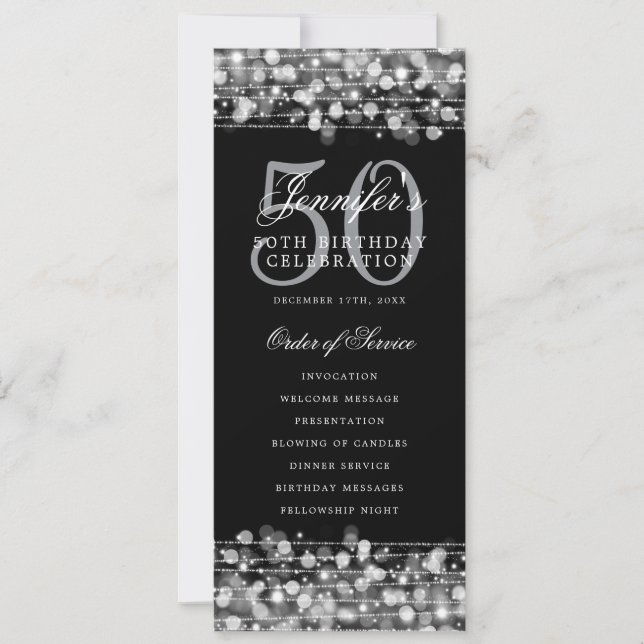 Elegant 50th Birthday Party Program Silver  Invitation (Front)