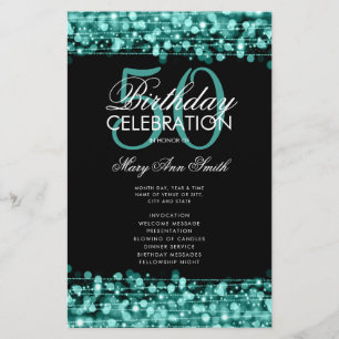 Elegant 50th Birthday Party Program Teal w/ Menu