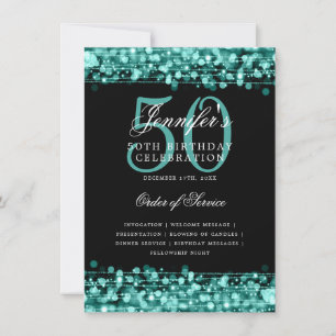 Elegant 50th Birthday Party Program Turquoise Menu Invitation