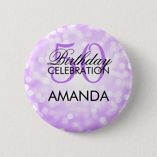 Elegant 50th Birthday Party Purple Glitter Lights 6 Cm Round Badge (Front)
