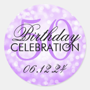 Elegant 50th Birthday Party Purple Glitter Lights Classic Round Sticker