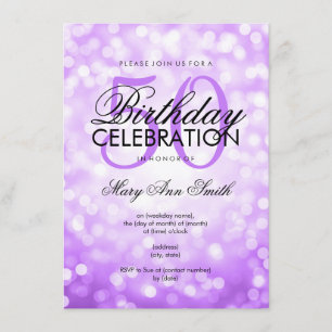 Elegant 50th Birthday Party Purple Glitter Lights Invitation