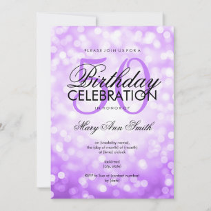Elegant 50th Birthday Party Purple Glitter Lights Invitation