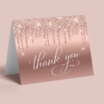 Elegant 50th Birthday Party Rose Gold Glitter Thank You Card<br><div class="desc">Chic 50th birthday party folded thank you card featuring "Thank You" in elegant white calligraphy,  a rose gold faux foil background and rose gold faux glitter. Personalise your thank you message and signature on the inside,  or leave blank for a handwritten note.</div>