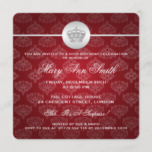 Elegant 50th Birthday Party Royal Crown Red Invitation