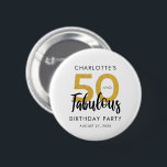 Elegant 50th Birthday Party Script Custom Swag 6 Cm Round Badge<br><div class="desc">Enjoy your special 50th birthday milestone in style with this elegant typography,  50 and fabulous birthday party custom button. Personalise it by adding a name,  and date to make it unique for your special birthday bash.</div>