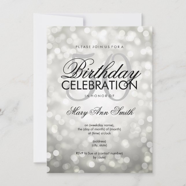 Elegant 50th Birthday Party Silver Glitter Lights Invitation (Front)