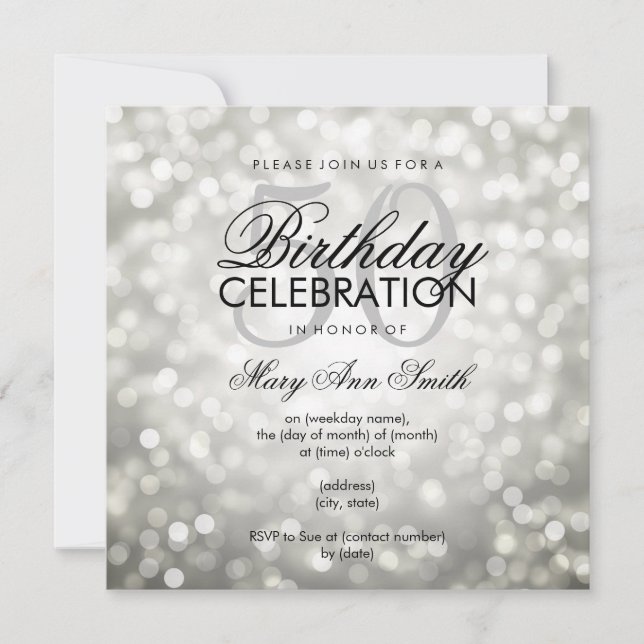 Elegant 50th Birthday Party Silver Glitter Lights Invitation (Front)