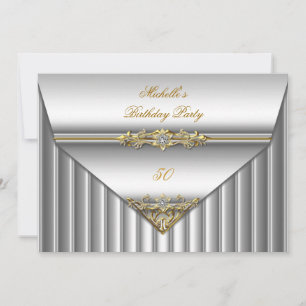 Elegant 50th Birthday Party Silver Gold Diamond 3 Invitation