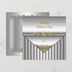 Elegant 50th Birthday Party Silver Gold Diamond Invitation