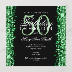 Elegant 50th Birthday Party Sparkles Green Invitation