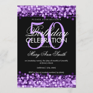 Elegant 50th Birthday Party Sparkles Purple Invitation