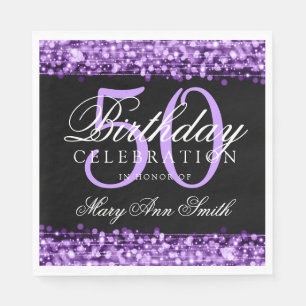 Elegant 50th Birthday Party Sparkles Purple Napkin