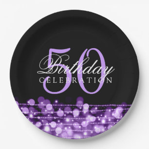 Elegant 50th Birthday Party Sparkles Purple Paper Plate