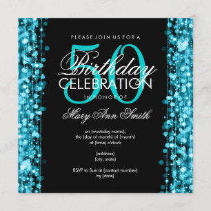 Elegant 50th Birthday Party Sparkles Turquoise Invitation