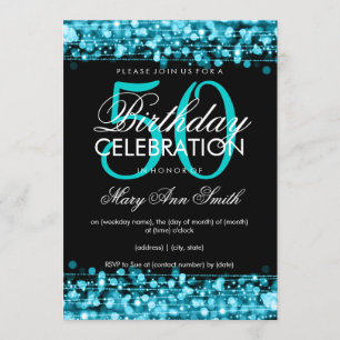 Elegant 50th Birthday Party Sparkles Turquoise Invitation