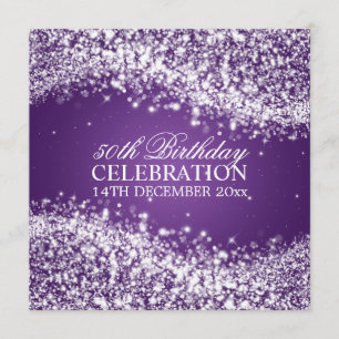 Elegant 50th Birthday Party Sparkling Wave Purple Invitation