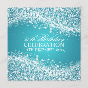 Elegant 50th Birthday Party Sparkling Wave Turquoi Invitation