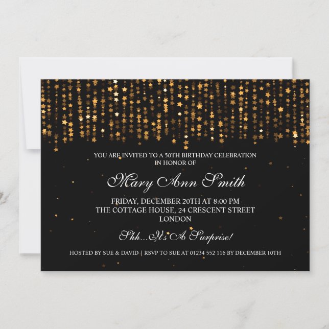 Elegant 50th Birthday Party Star Confetti Gold Invitation (Front)