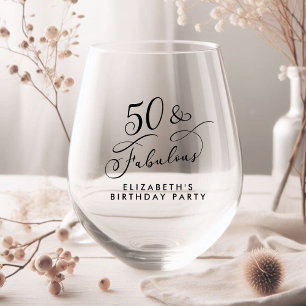 Elegant 50th Birthday Party Stemless Wine Glass