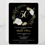 Elegant 50th Birthday Party White Floral Wreath<br><div class="desc">Celebrate this big milestone birthday with this elegant and classic Winter White Floral Watercolor Greenery 50th Birthday Real Foil Invitation! Design shows a floral wreath of roses, pine and eucalyptus in white, green and gold glitter. Script and block writing shown. All text, including age, can be altered and different colour...</div>