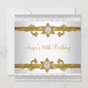 Elegant 50th Birthday Party White Gold Jewel Invitation