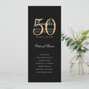 Elegant 50th Birthday Program Gold Black Thank You Invitation