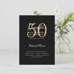 Elegant 50th Birthday Program Gold Black w/ Menu Invitation