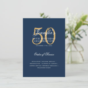 Elegant 50th Birthday Program Gold Navy Blue Menu Invitation