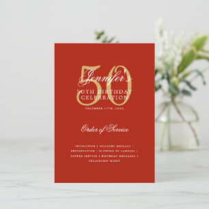 Elegant 50th Birthday Program Gold Red Menu Invitation