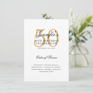 Elegant 50th Birthday Program Gold w/ Menu Invitation