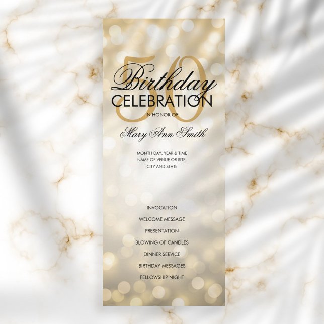 Elegant 50th Birthday Program Lights Gold w/ Menu (Creator Uploaded)