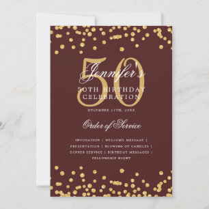Elegant 50th Birthday Program Menu Gold Burgundy  Invitation