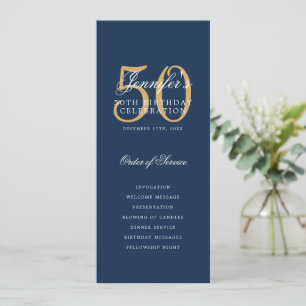 Elegant 50th Birthday Program Navy Blue Gold  Invitation