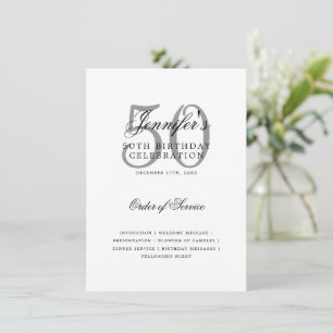 Elegant 50th Birthday Program Silver w/ Menu Invitation