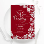 Elegant 50th Birthday Red Silver Roses Invitation<br><div class="desc">Red silver floral 50th birthday party invitation. Elegant design featuring roses,  faux gold foil and typography script font. Trendy invite card perfect for a stylish female bday celebration. Can be customised to any age. Personalise with your own details. Printed Zazzle invitations or instant download digital printable template.</div>