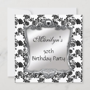 Elegant 50th Birthday Silver Black White Fl Invitation