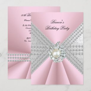 Elegant 50th Birthday Silver Pink Diamond Pearl Invitation