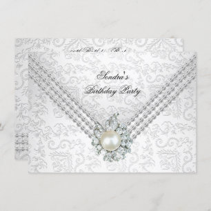 Elegant 50th Birthday Silver White Diamond Pearl Invitation